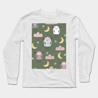 Sweet sleeping sheep pattern green Long Sleeve T-Shirt